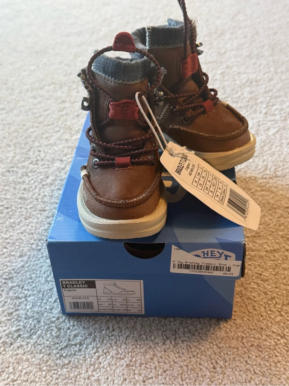 Hey Dude Brown Suede Lace-Up Kids Ankle Boots with Red Accents